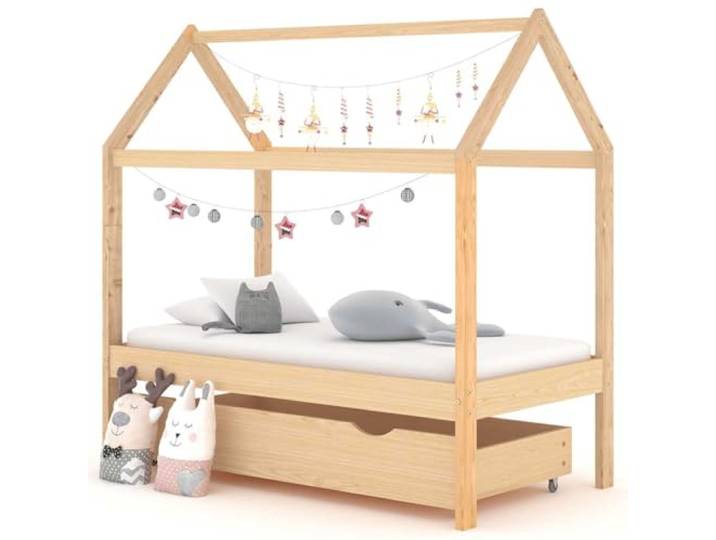 KGCRYUWED Kinderbett 70x140 cm aus massivem Kiefernholz mit Schublade, Hausbett für Kinderzimmer, Stabile Konstruktion