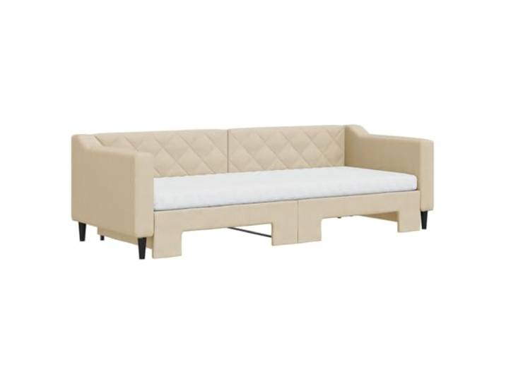 KTHLBRH Ausziehbares Schlafsofa mit Matratzen, Creme, 80 x 200 cm, Stoff 2 in 1, Struktur aus Holz und Metall, 2 Matratzen inklusive, modernes Design, Wohnzimmer und Schlafzimmer