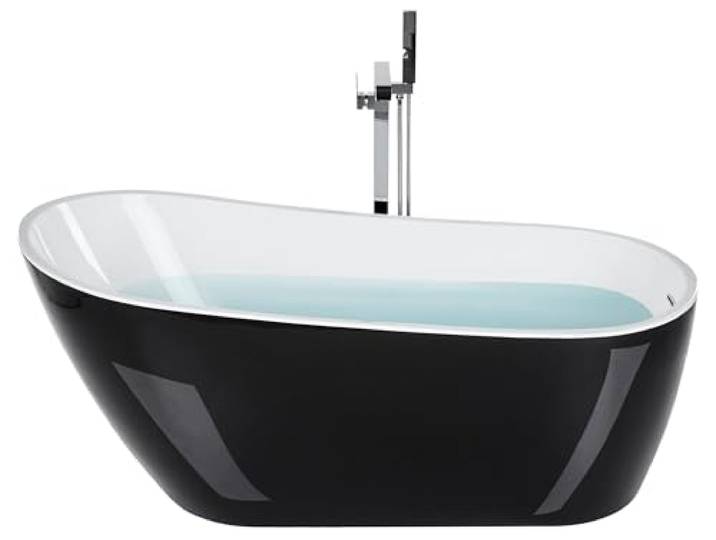 Schlichte Acryl Badewanne oval freistehend schwarz mit Überlauf 170 cm Solarte