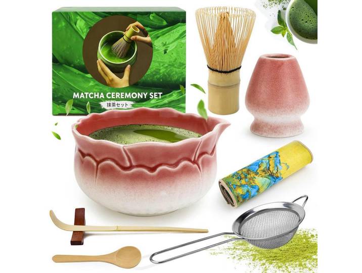 Matcha Set 8-teiliges Set Keramik Bambus, Rot, 16.5x1x30.5 cm, Geschirr, Kannen & Karaffen, Kaffeezubehör & Teezubehör