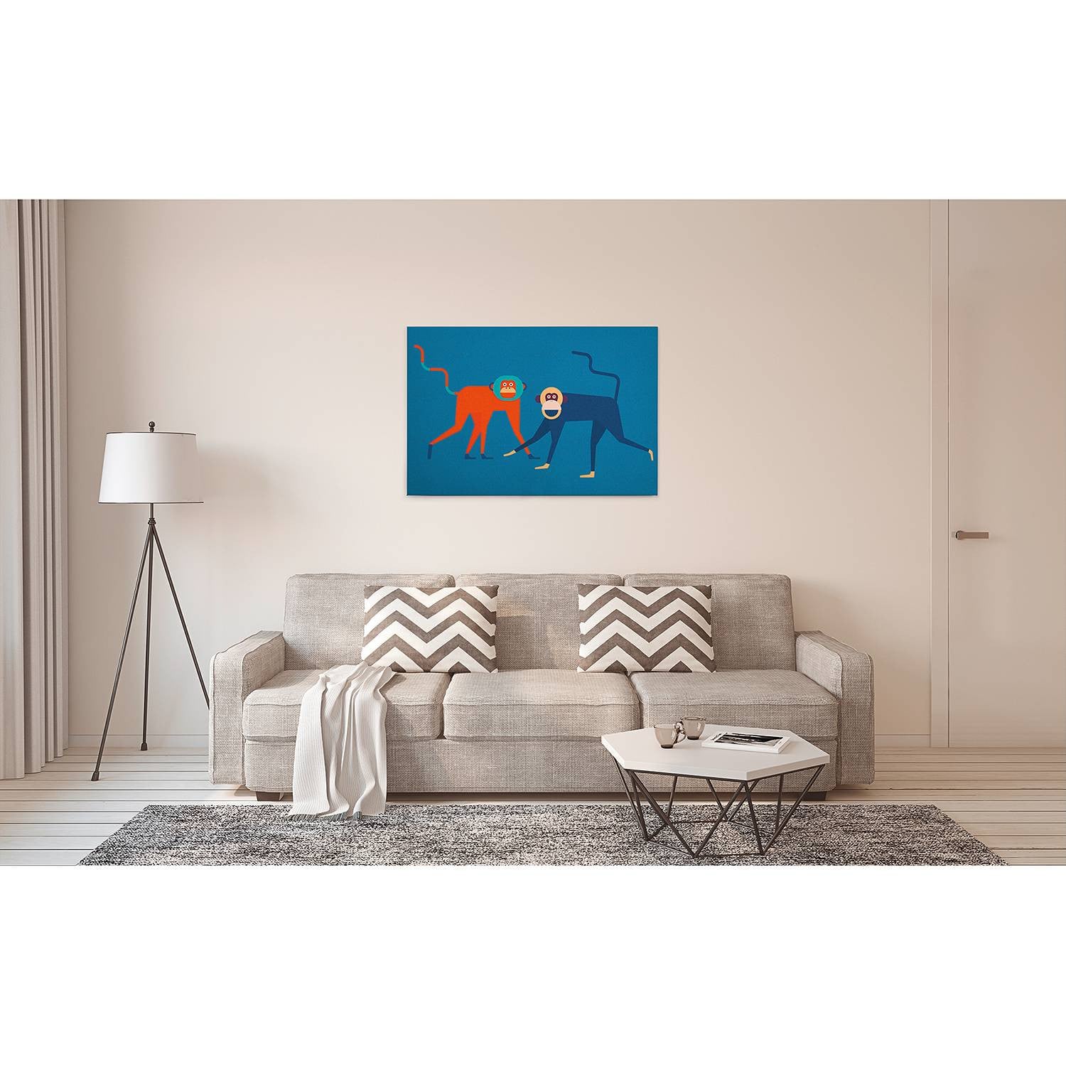 home24 Monkey Business Wanddecoratie Aap, Blauw, 90 x 60 cm