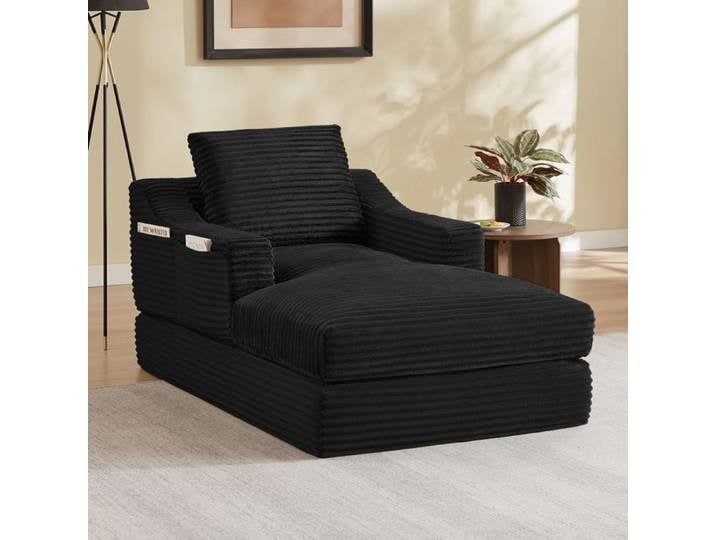 Fauteuil lounge convertible - ZEVKOR - Fauteuil lounge convertible 1 place - Velours côtelé - Noir - Mousse haute densité