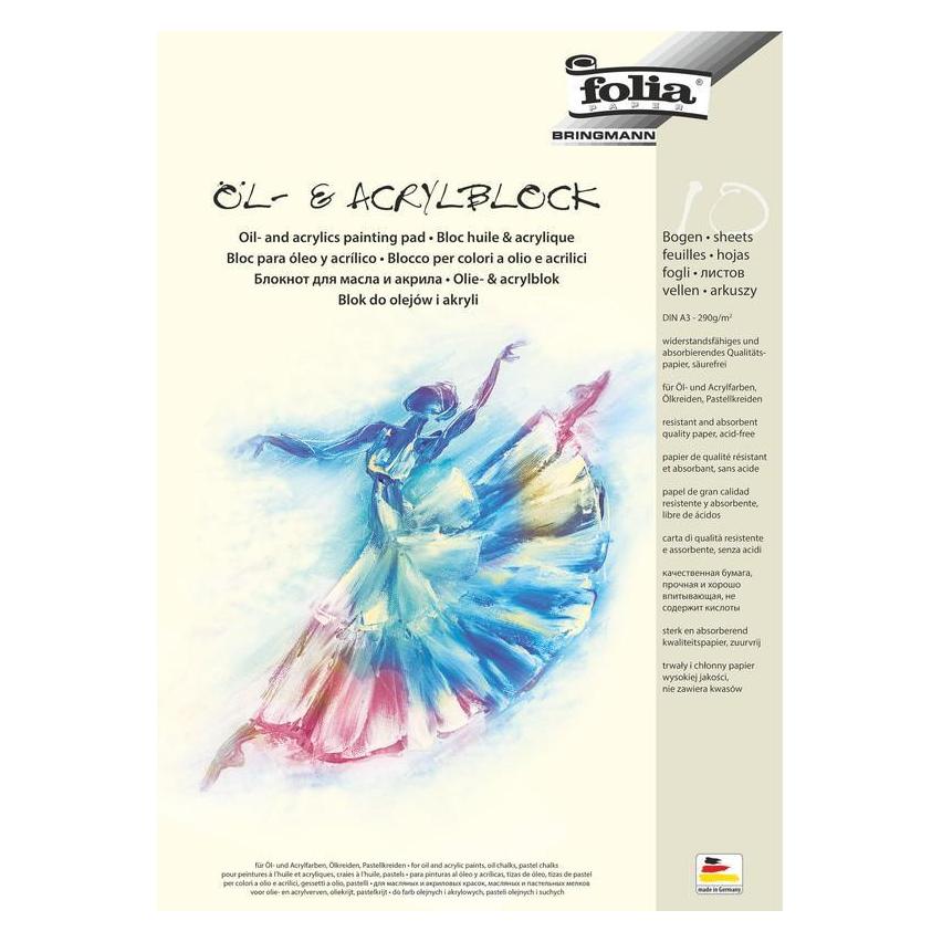 Folia 10 Zeichenblock für Öl- und Acrylfarben DIN A3 (A3, Blanko) (8363)