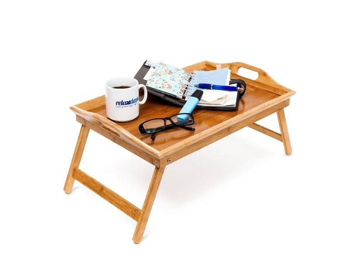 Relaxdays Bedtafel bamboe gelakt inklapbaar