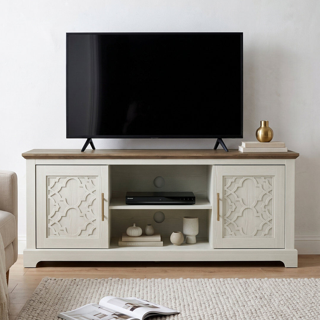 World Menagerie Anfield 2 Door TV Stand with Open Shelves White Oak 65"