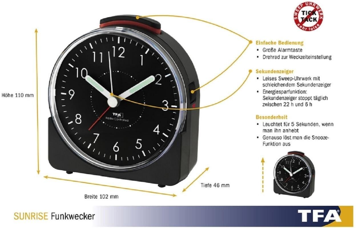 Funkwecker TFA DOSTMANN "Sunrise", schwarz, Wecker, Funkwecker schwarz Einheitsgröße