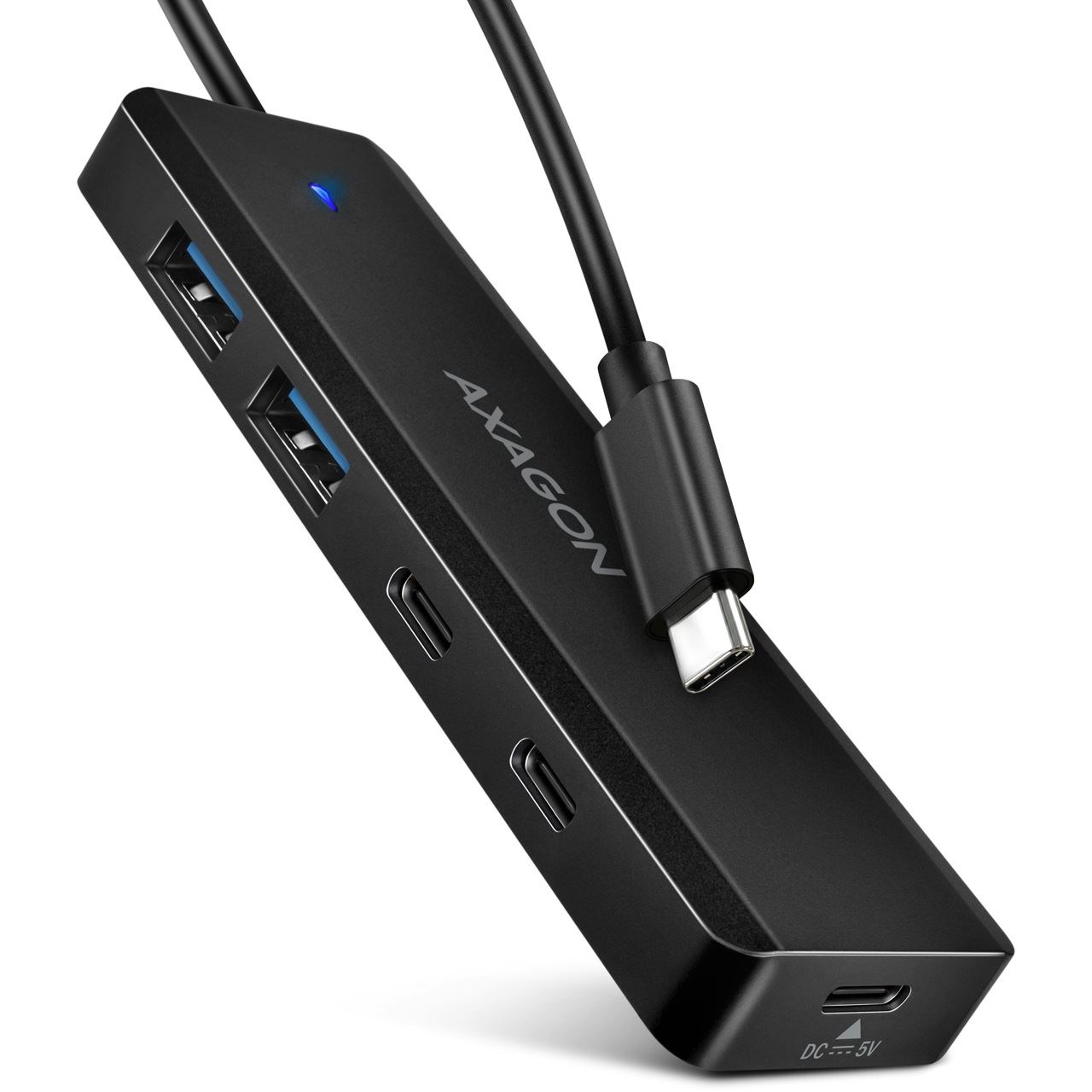 AXAGON HUE-C2C 2x USB3.2 Gen 1 + 2x USB-C 5Gbps Travel hub, USB-C power IN, mit 19cm Type-C Kabel