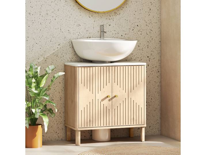 HOMCOM Meuble Sous Lavabo Chêne 60x30x63cm Effet Marbre