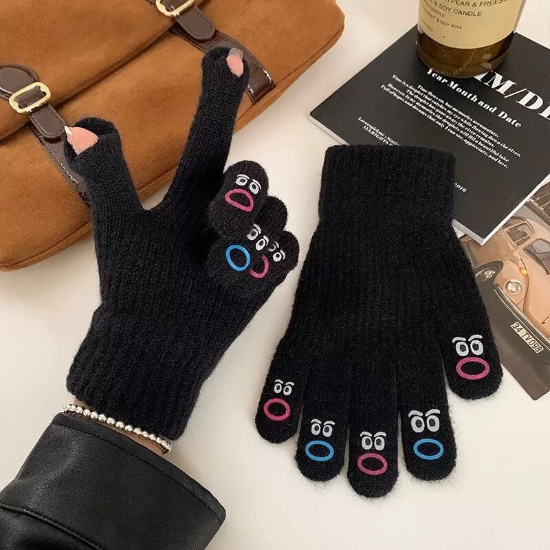 INF Winter Fingerlose Strick-Touchscreen-Handschuhe - Baumwollmischung, Mehrere Farben Schwarz