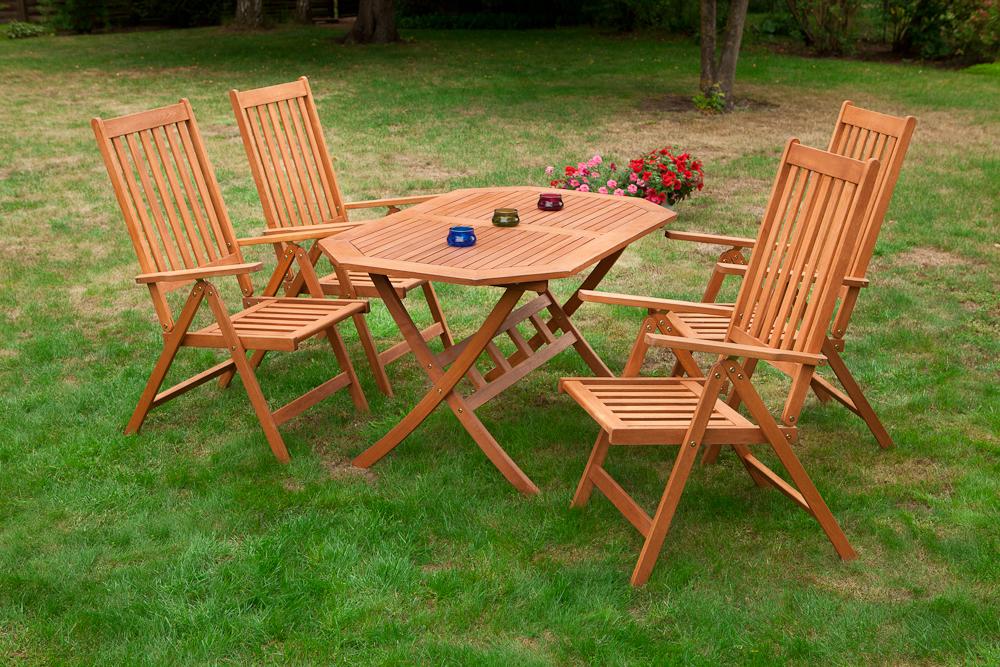 MERXXHANDELS Vitoria Set 5tlg 4 Sessel Tisch 135x85cm Eukalyptus 09202041