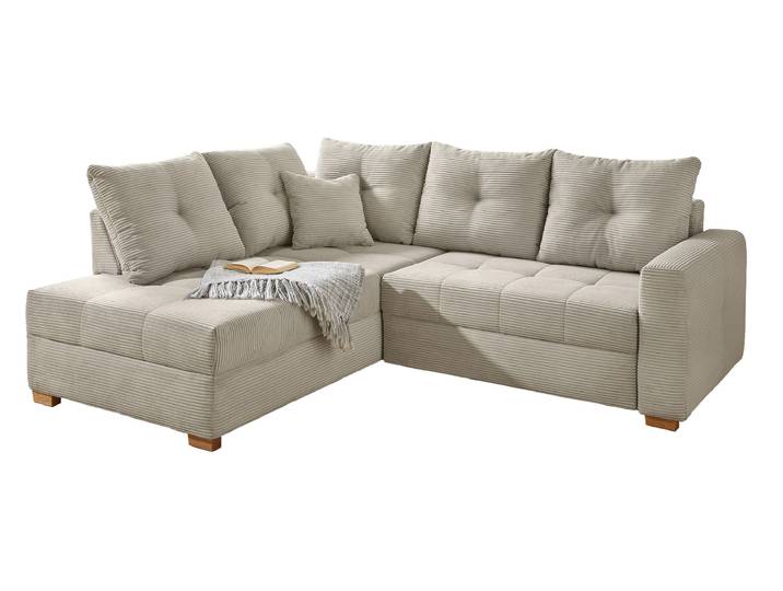 Ecksofa Cord grau-beige 228 cm - Schlaffunktion Bettkasten - HEIDELBERG