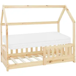 KINDERBETT mit Dach und Matratze 70x140 cm Natur
