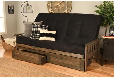 Somette Tucson Queen-size Futon Set with Storage Drawers in Rustic Walnut Finish with Innerspring Mattress