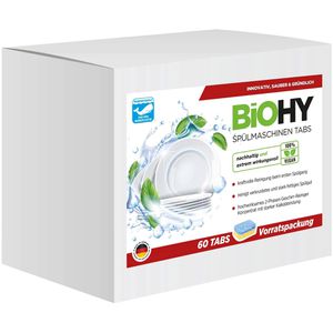 BiOHY Spülmaschinentabs Classic, 2-Phasen Tabs, biologisch abbaubar, vegan, mikroplastikfrei, 60 Tabs