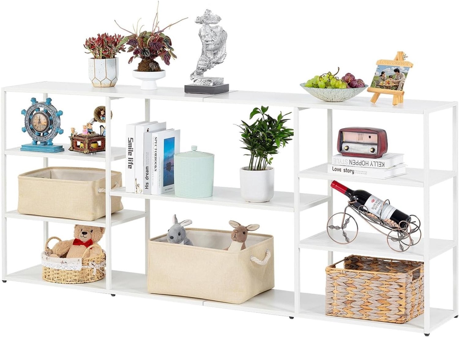 Moderne witte console tafel van 180 cm voor in de woonkamer of hal met planken