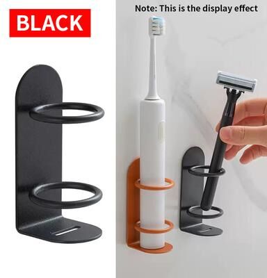 Combo Retail Shop Multi Functional Toothbrush Holder, Metal Material Bathroom Organiser, No Drilling Wall Mounted Toiletries Storage black