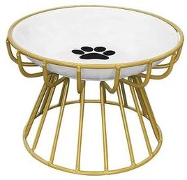Inspire Select Elevated Ceramic Cat Feeding Bowl With Anti Tip Metal Stand Raised Whisker Friendly Pet Food & Water Dish gold