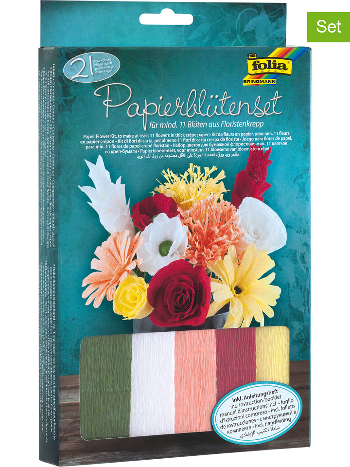 folia PAPER 21tlg. Bastelset "Papierblüten" in Bunt - onesize