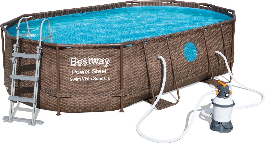 Bestway Power Steel Frame Pool Komplett-Set, oval, 488x305x107cm, 56946