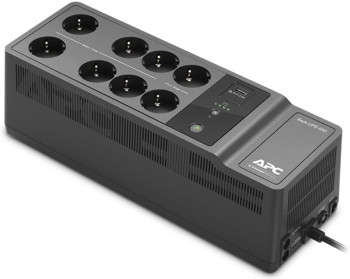 APC Back-UPS BE650G2-GR 650VA 230V UPS with 8 Schuko Outlets and 1 USB Charging Port - Black