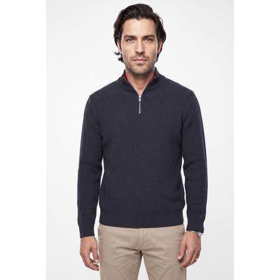 Troyer FYNCH-HATTON, Herren, Gr. XL, blau (navy), Strick, Obermaterial: 100% Baumwolle, bestickt, unifarben, regular fit hüftbedeckend, Rundhals, Bündchen, Pullover Troyer, Strick mit Logostickerei