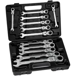 tectake Ratschenschlüssel Set mit flexiblen Gelenkköpfen 12-tlg.  Schwarz