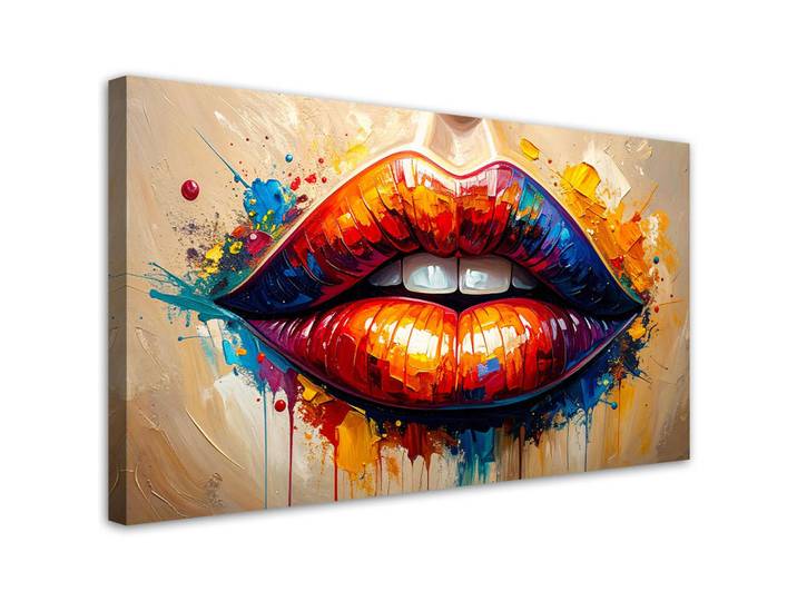 Feeby Leinwandbild Rote Lippen Frauen 100x50cm, Beige, Person/Charakter, Rechteckig, 100x50 cm, Bilder & Rahmen, Bilder, Leinwandbilder
