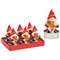 2x G. Wurm, Kerzenständer, Teelicht-Set Wichtel mit Lebkuchenfigur 4x8x4cm 6-er Set, aus Wachs rot (B/H/T) 14x8x9cm