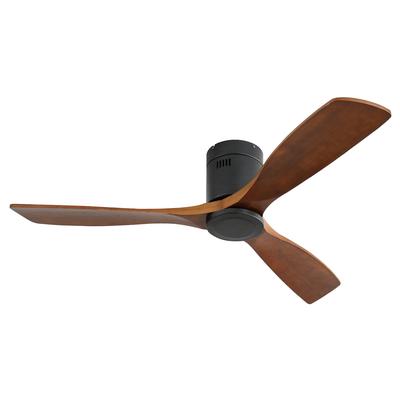 OKWISH Deckenventilator 25x132x132 cm ohne Beleuchtung mit DC Motor Umkehrfunktion Timer und Fernbedienung Mattschwarz+Walnuss Massivholz