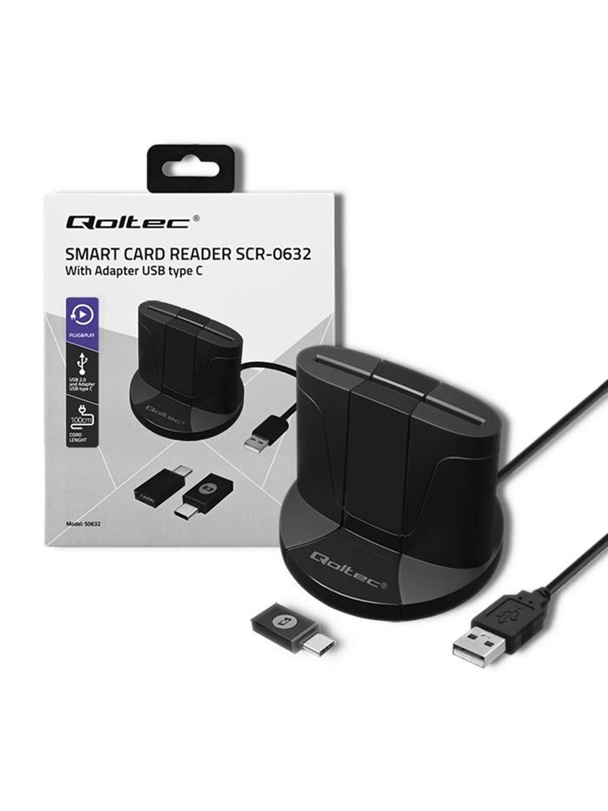 Qoltec SCR-0632 Smart Card Reader - USB 2.0 - Schwarz