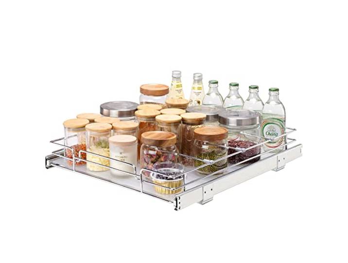 VEVOR Rangement sous Évier 385x533x85 mm\, 1 Étage Panier Coulissant pour Placard en Acier Chromé Tiroir Coulissant Cuisine avec Tablette\, Taille d'Installation du Placard de 415x563x185 mm
