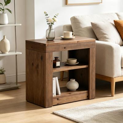 Bluebell "24"" Solid Wood End Table, Farmhouse Nightstand with Shelves - 23.62"" H x 23.62"" W x 11.81"" D"