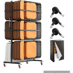 VEVOR Klappstuhlwagen für 24 Stühle & 6 Klapptische mit 181,5kg Tragkraft, Stuhlkarre zur Lagerung & Transport für Veranstaltung, Kohlenstoffstahl, Feststellbare Lenkrollen, Wasserschutzdecke, Schwarz