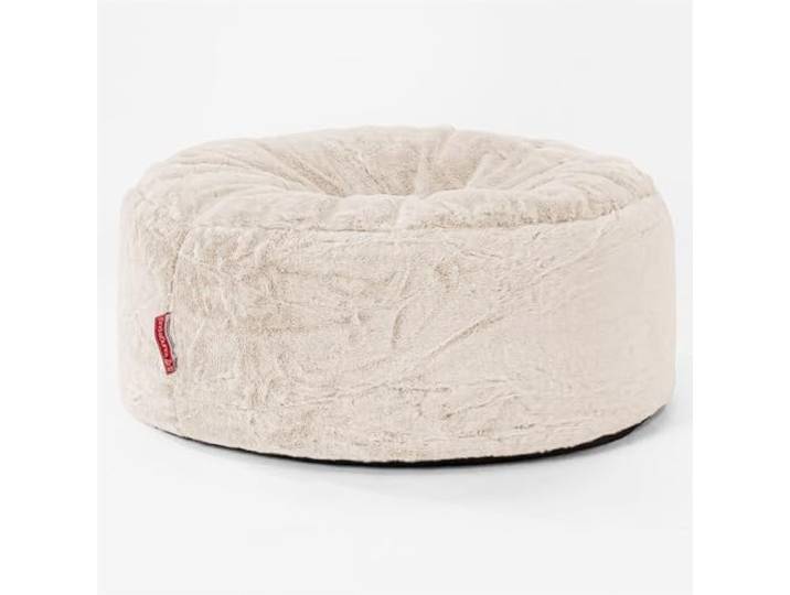 Lounge Pug Flauschiger Sitzsack Pouf 65 cm Rund, Weiß Kaninchen Kunstpelzstoff, Bequemer Sitzhocker oder Fußhocker, Sitzpouf