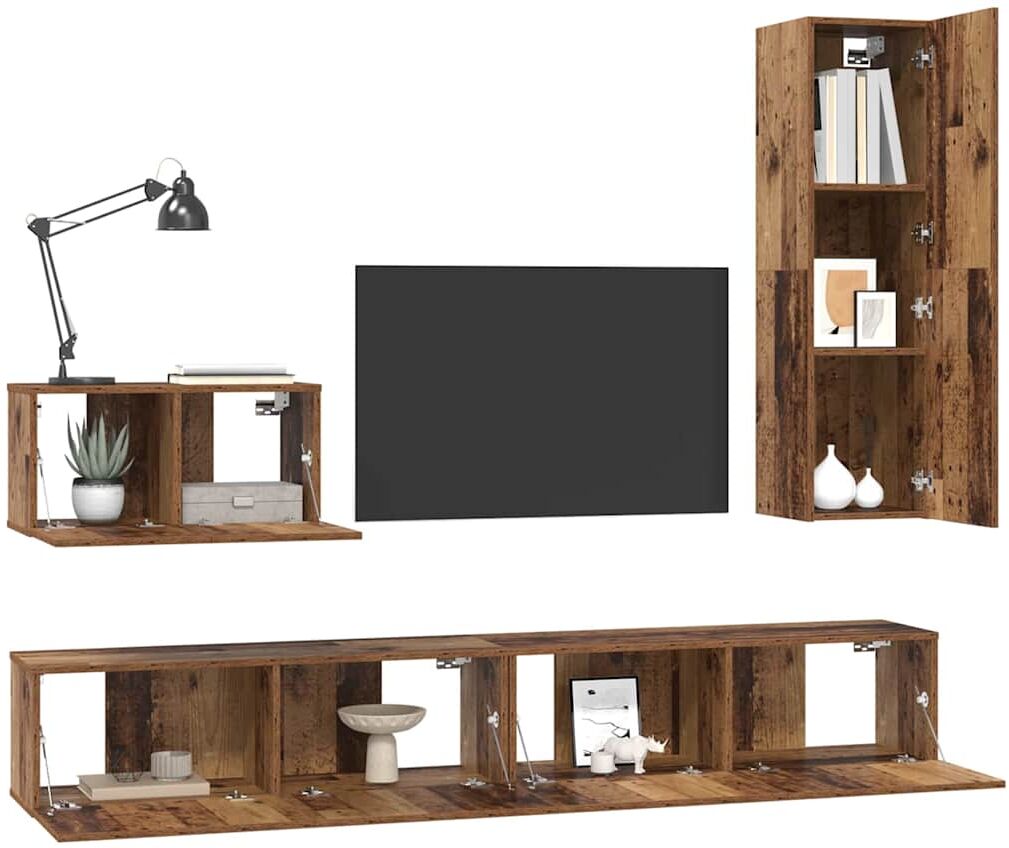 vidaXL Mueble de TV de Pared 4 uds. Madera Vieja Madera de ingeniería Marrón
