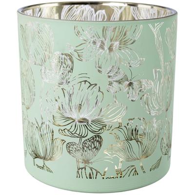 Kerzenhalter CREATIV HOME "Windlicht", grün (mint), H:15cm Ø:15cm, Kerzenhalter, Kerzenhalter, mit floralem Motiv