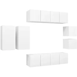 vidaXL 8-tlg. TV-Schrank-Set Weiß Holzwerkstoff