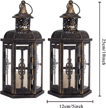 Inspire Picks Vintage Metal Hanging Lantern Candle Holder Decorative Indoor & Outdoor Wedding Lantern 2pcs A(black)