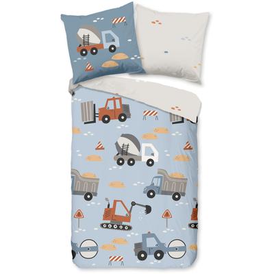 Kinderbettwäsche GOOD MORNING "Mack", hellblau, B/L: 135cm x 200cm, 1 Stk., 1 Stk., Renforcé, B/L: 80cm x 80cm, 2 Stk., Renforcé, Obermaterial: 100% Baumwolle, Bettwäsche, Baumwolle, Renforcé, Wendeoptik, Kind, Junge, Bagger