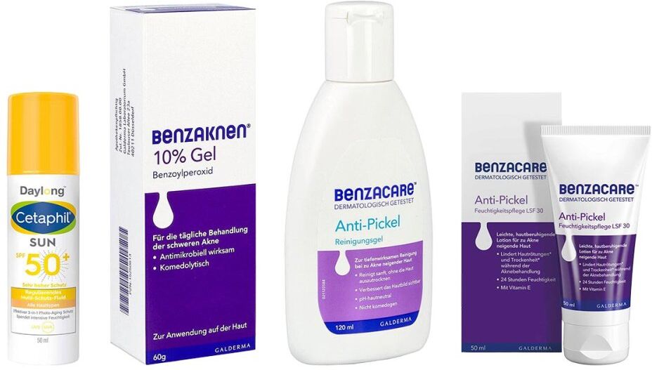 Benzaknen 10% Akne-Set: Reinigen, behandeln & UV-Schutz