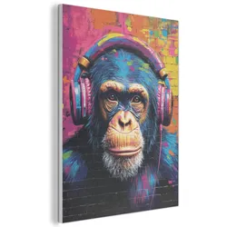 AKUSTIKBILD Graffiti - Schimpanse - Straßenkunst - Kopfhörer - Affe Kunstdruck Schlafzimmer 50x70 cm