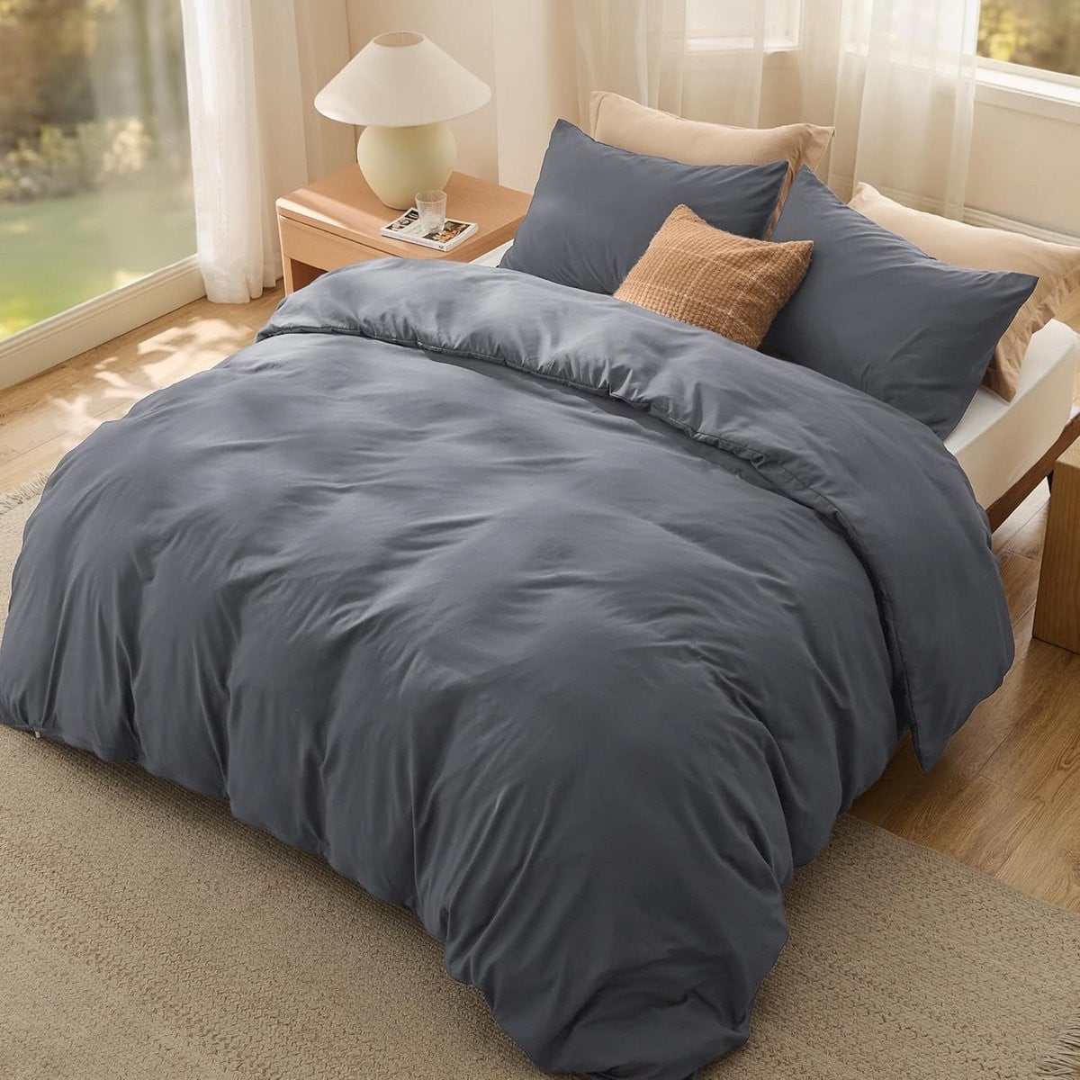 3-delig dekbedovertrekset in extra zacht materiaal, Antraciet, 260 x 240 cm