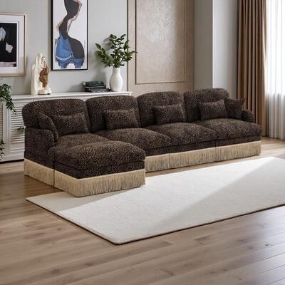 ZWYO HOSIMU "131"" Modern L-Shaped Modular Sectional Sofa with Movable Ottoman, Ergonomic Back and Seat Design for Living Room"