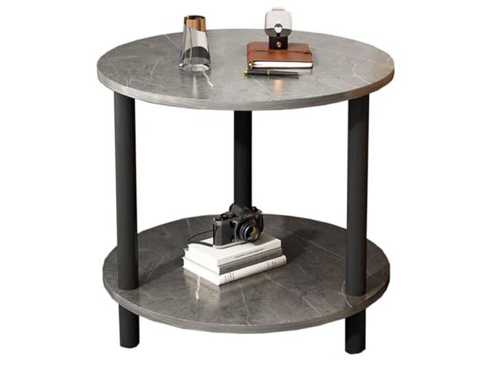 OIFAODAO Runde Tische， 2-stöckiger Beistelltisch, rund, Eck-Beistelltisch aus Holz(/Gray)