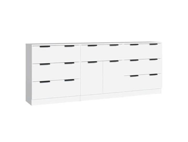 Fisinber 3-TLG. Sideboard Set in Weiß, Kommode aus Holzwerkstoff Praktisches 3er Set Anrichte mit Schubladen für mehr Ordnung im Schlafzimmer, Flur oder Wohnbereich.