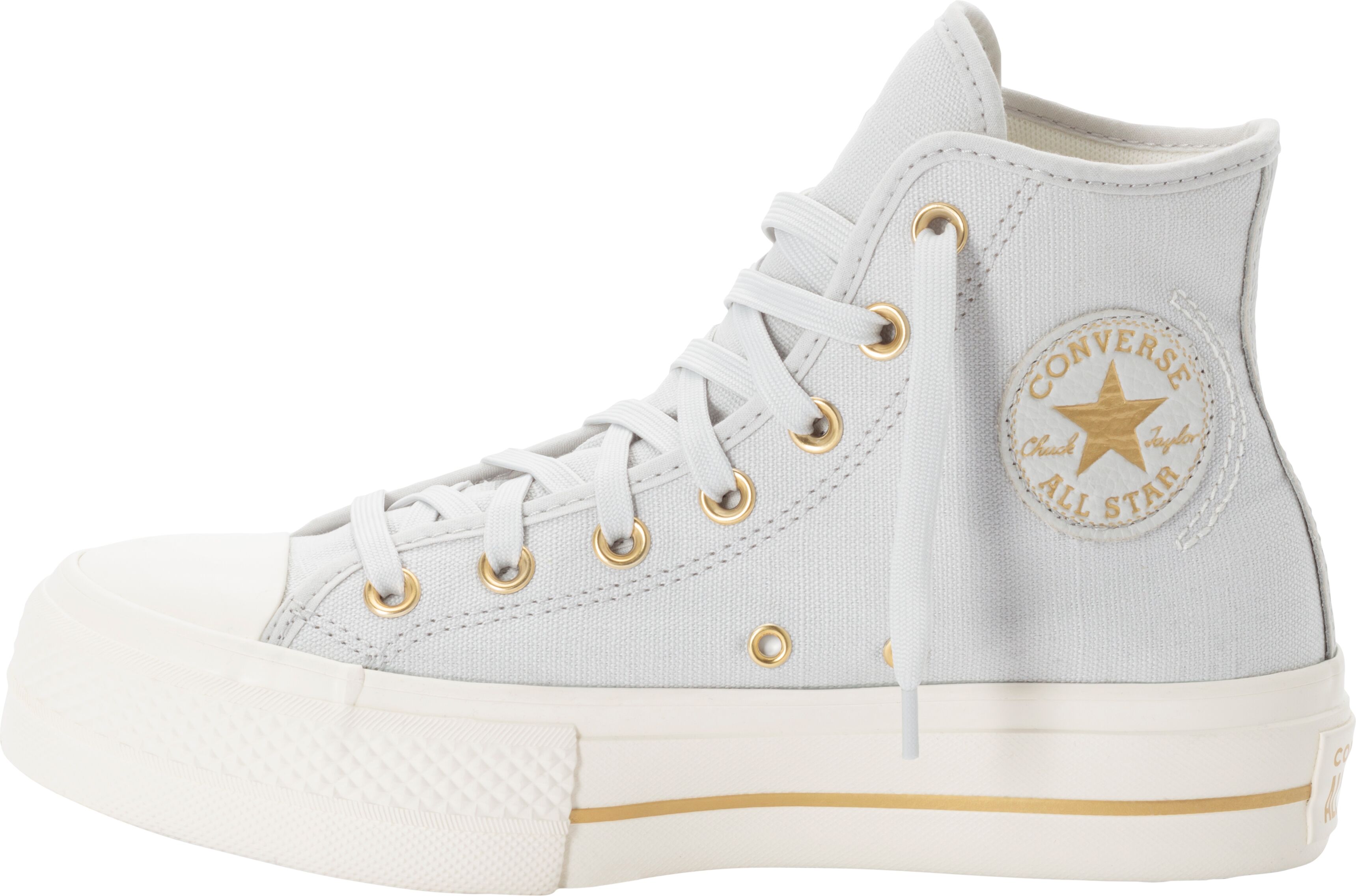 Sneaker CONVERSE "CHUCK TAYLOR ALL STAR LIFT PLATFORM TAILORED LINES", Damen, Gr. 36, grau (barely grau, egret, gold), Textil, Schuhe Sneaker barely grau, egret, gold 36