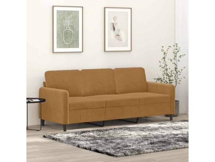 HEFZGDB 3-Sitzer-Sofa Braun 180 cm Samt Stoff Bezug Metallgestell Polsterung Wohnzimmer Sitzgruppe Komfort Relax