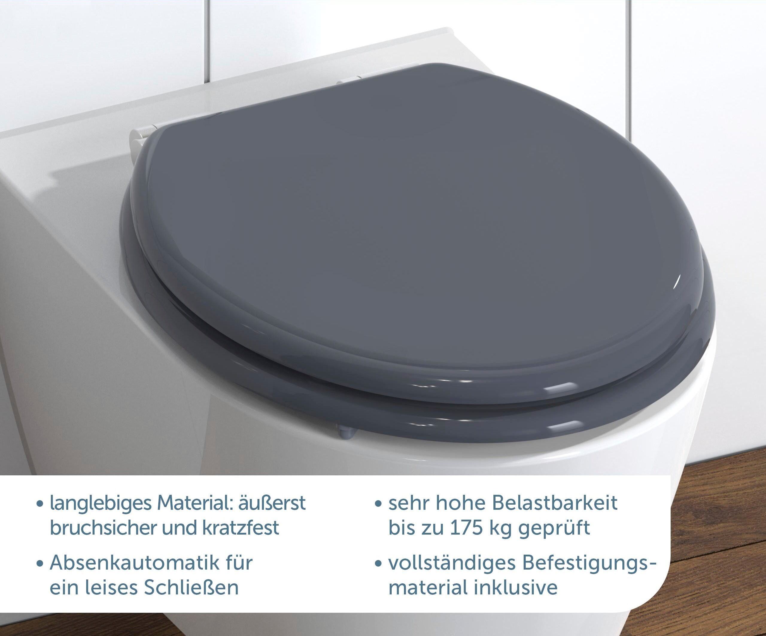 WC-Sitz SCHÜTTE "SPIRIT", schwarz (anthrazit), B:37,5cm H:5,5cm L:43,5cm, MDF - Mitteldichte Holzfaserplatte, WC-Sitze, WC-Sitz, mit Absenkautomatik und MDF-Holzkern anthrazit Einheitsgröße