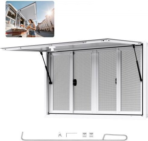 VEVOR Food Trailer Serveerraam met 4 schuiframen, Aluminium, Zilver, Installatieafmetingen: 134,6 x 83,8 cm