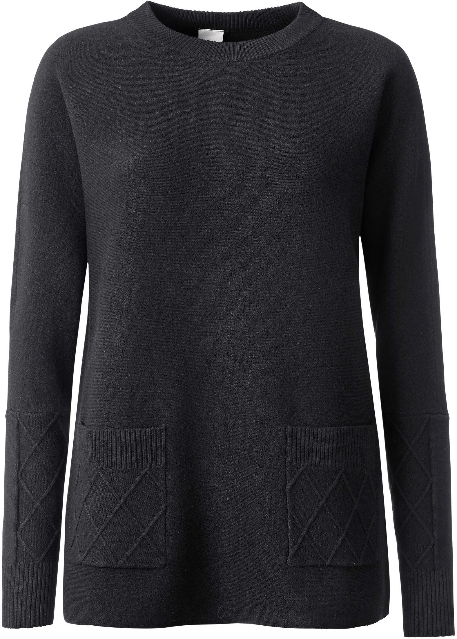 Strickpullover HEINE "Pullover Feinstrickpullover", Damen, Gr. 48, schwarz, Strick, , Sportlich, Rundhals, Pullover Strickpullover
